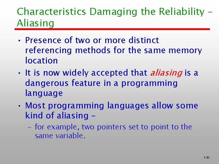 Characteristics Damaging the Reliability – Aliasing • Presence of two or more distinct referencing