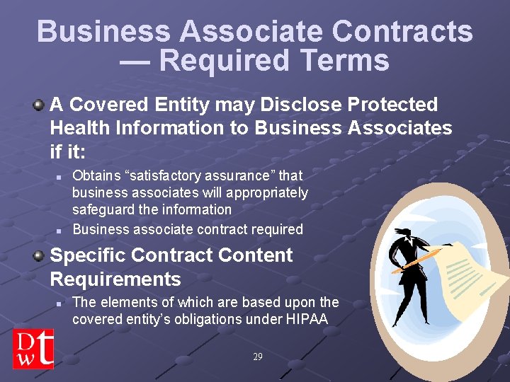 Business Associate Contracts — Required Terms A Covered Entity may Disclose Protected Health Information