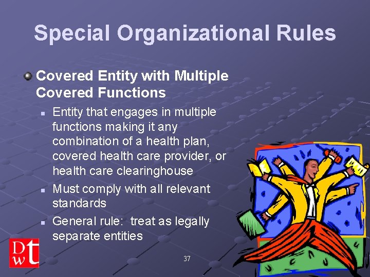 Special Organizational Rules Covered Entity with Multiple Covered Functions n n n Entity that