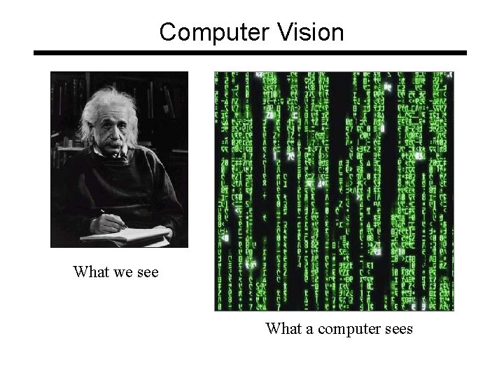 Computer Vision What we see What a computer sees 