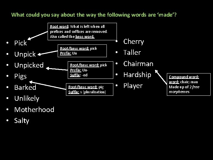 What could you say about the way the following words are ‘made’? • •