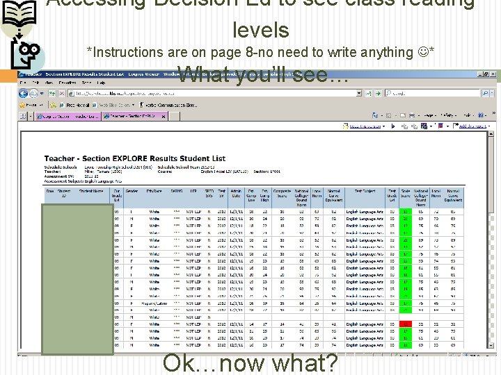 Accessing Decision Ed to see class reading levels *Instructions are on page 8 -no