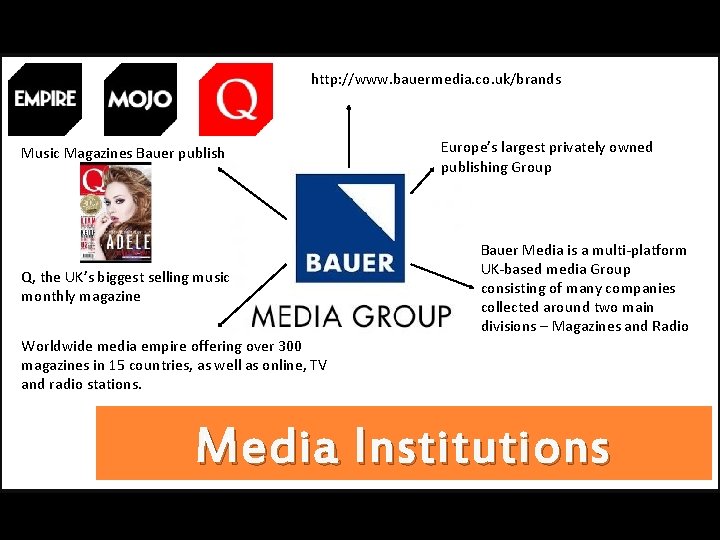 http: //www. bauermedia. co. uk/brands Music Magazines Bauer publish Q, the UK’s biggest selling