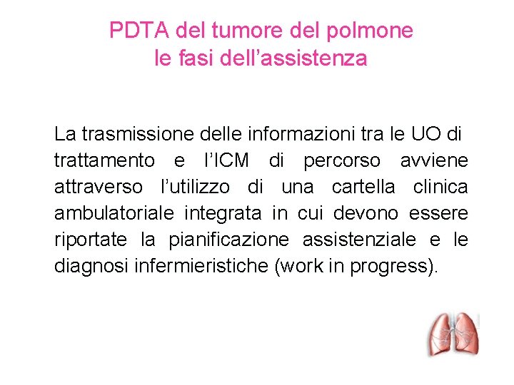 PDTA del tumore del polmone le fasi dell’assistenza La trasmissione delle informazioni tra le