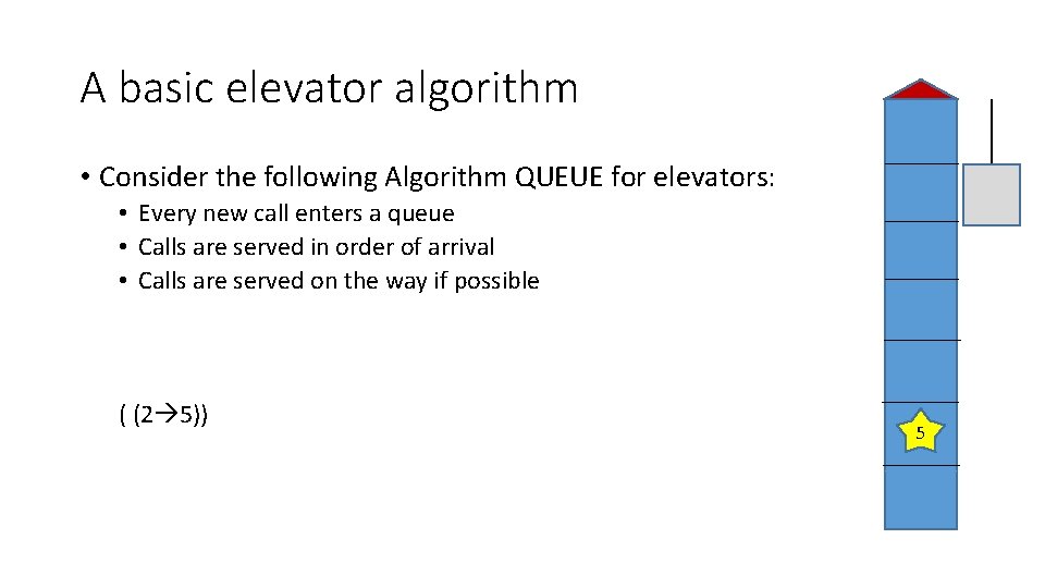 A basic elevator algorithm • Consider the following Algorithm QUEUE for elevators: • Every A basic elevator algorithm • Consider the following Algorithm QUEUE for elevators: • Every