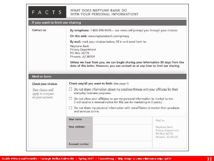 Usable Privacy and Security • Carnegie Mellon University • Spring 2007 • Cranor/Hong •