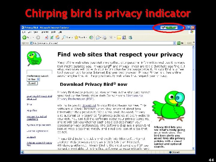 Chirping bird is privacy indicator 44 