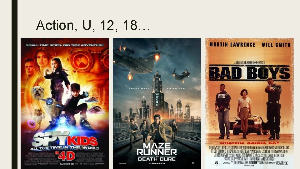 Action, U, 12, 18… 