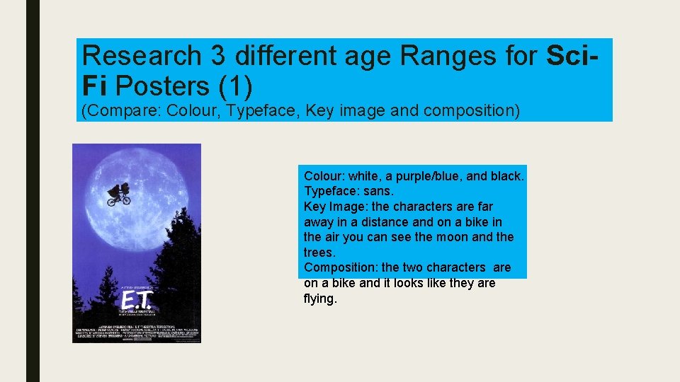 Research 3 different age Ranges for Sci. Fi Posters (1) (Compare: Colour, Typeface, Key