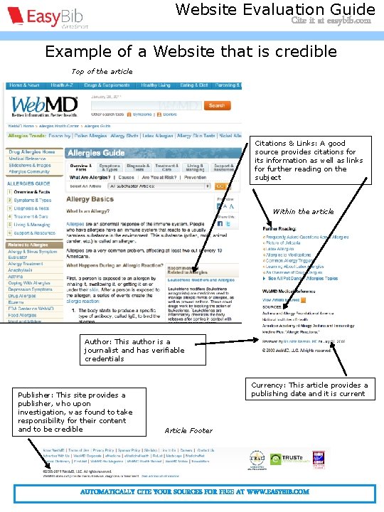 Citing a website article - MLA Website Evaluation Guide Cite it at easybib. com