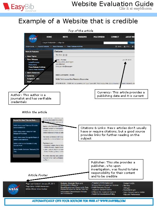 Citing a website article - MLA Website Evaluation Guide Cite it at easybib. com
