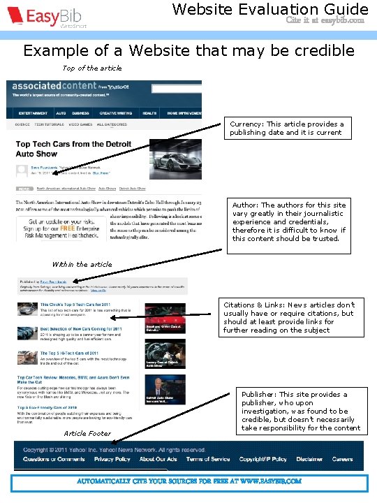 Citing a website article - MLA Website Evaluation Guide Cite it at easybib. com