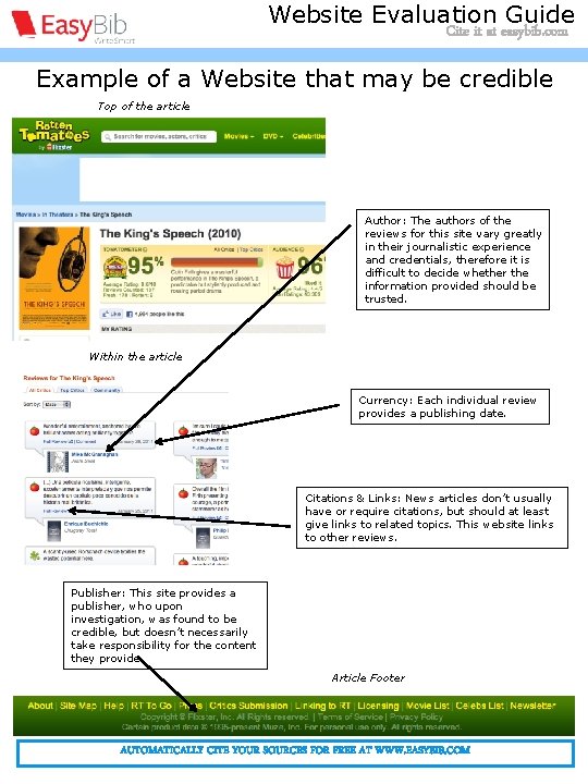 Citing a website article - MLA Website Evaluation Guide Cite it at easybib. com
