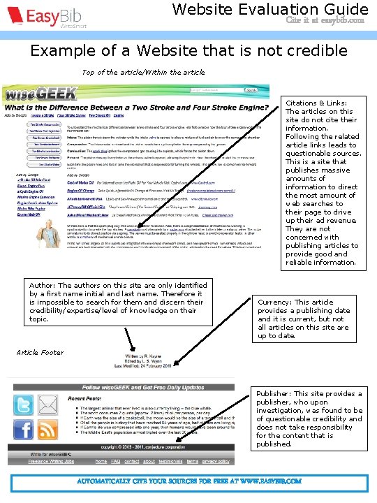 Citing a website article - MLA Website Evaluation Guide Cite it at easybib. com