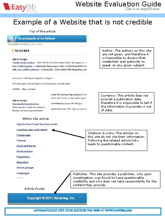 Citing a website article - MLA Website Evaluation Guide Cite it at easybib. com