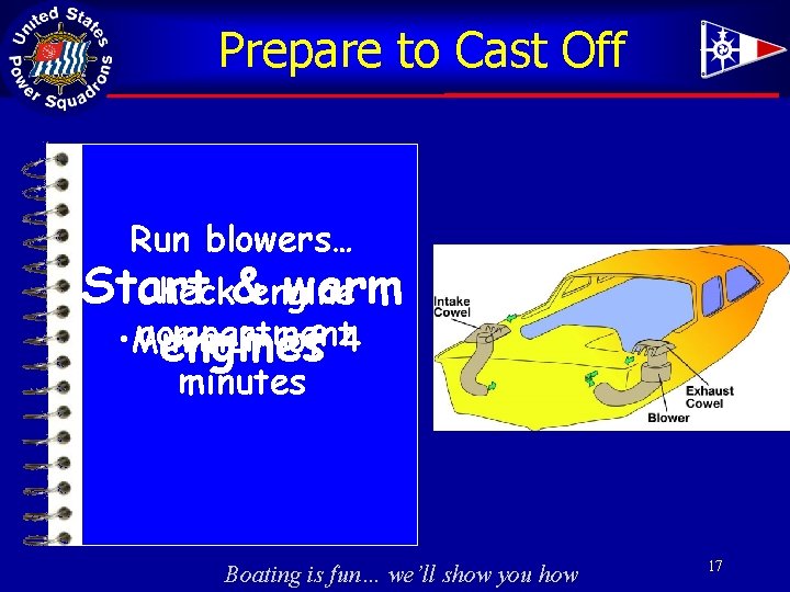 Prepare to Cast Off Run blowers… Start warm Check&engine compartment • Minimum of 4