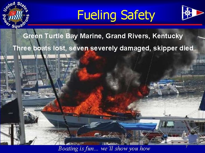 Fueling Safety Green Turtle Bay Marine, Grand Rivers, Kentucky Three boats lost, seven severely