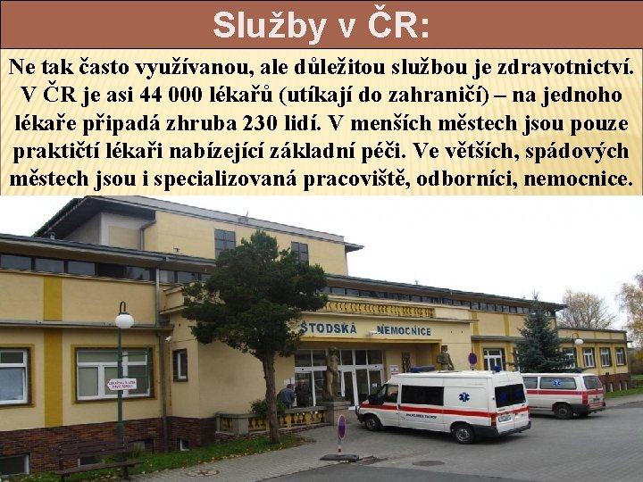 Služby v ČR: Ne tak často využívanou, ale důležitou službou je zdravotnictví. V ČR