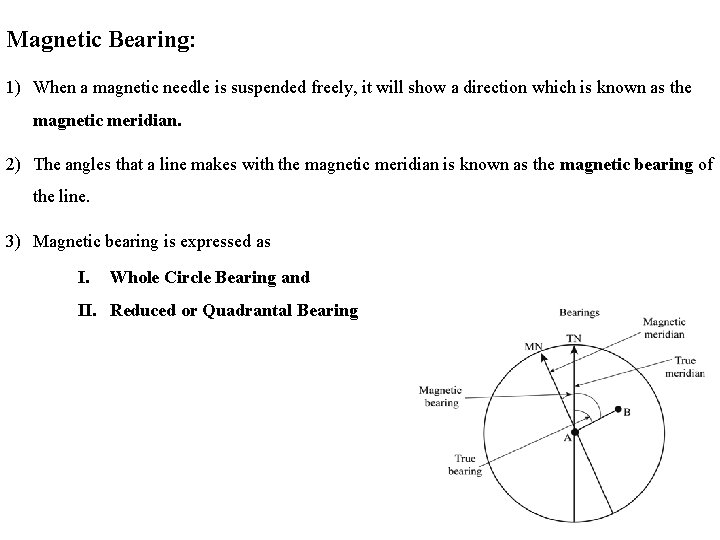 Magnetic Bearing: 1) When a magnetic needle is suspended freely, it will show a