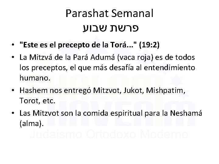 Parashat Semanal פרשת שבוע • "Este es el precepto de la Torá. . .
