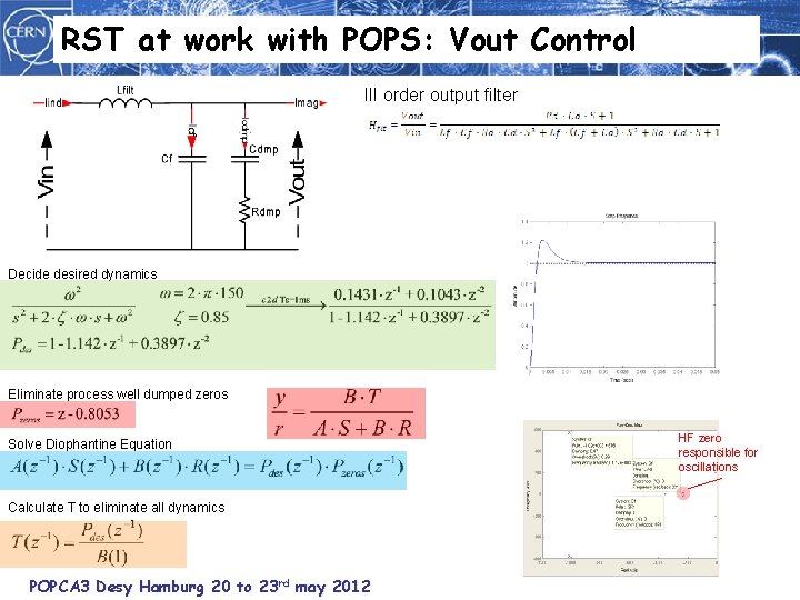 RST at work with POPS: Vout Control III order output filter Decide desired dynamics