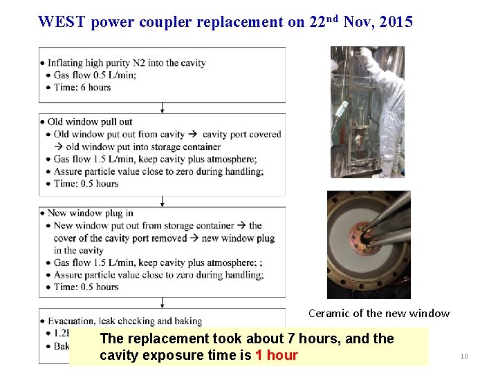 WEST power coupler replacement on 22 nd Nov, 2015 Ceramic of the new window