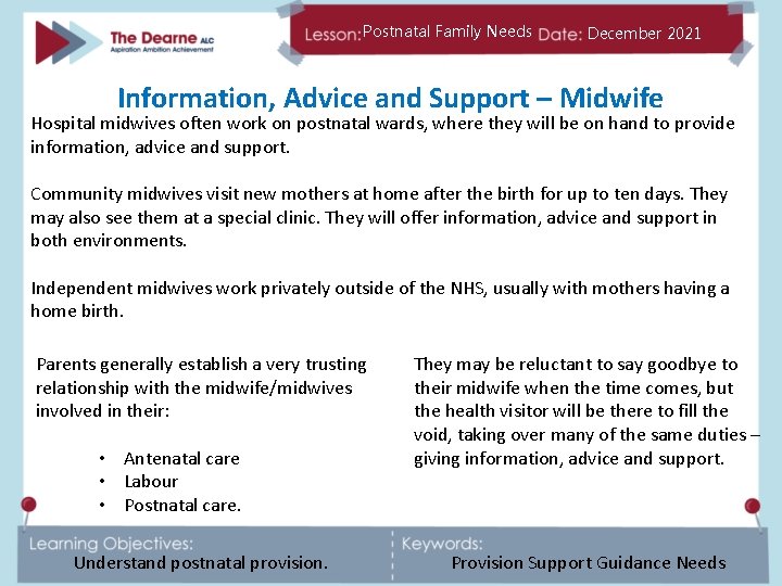 Postnatal Family Needs December 2021 Information, Advice and Support – Midwife Hospital midwives often