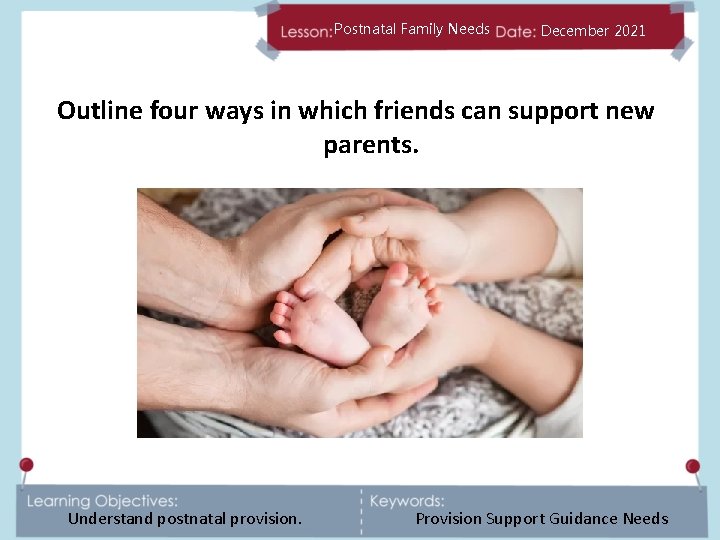 Postnatal Family Needs December 2021 Outline four ways in which friends can support new