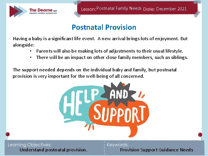 Postnatal Family Needs December 2021 Postnatal Provision Having a baby is a significant life