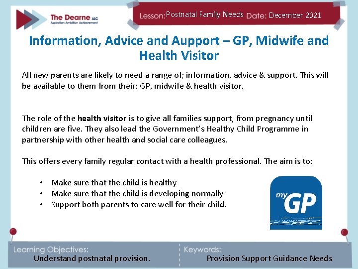 Postnatal Family Needs December 2021 Information, Advice and Aupport – GP, Midwife and Health