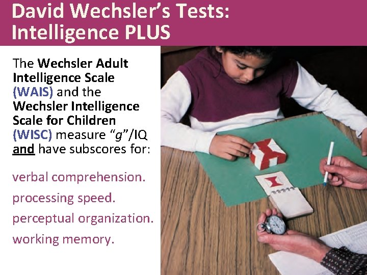 David Wechsler’s Tests: Intelligence PLUS The Wechsler Adult Intelligence Scale (WAIS) and the Wechsler