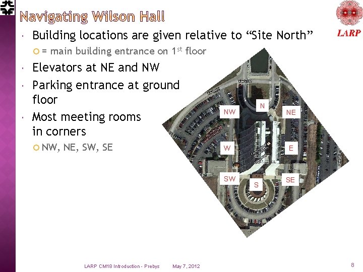  Building locations are given relative to “Site North” = main building entrance on