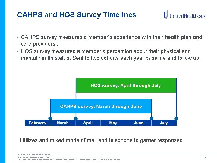 CAHPS and HOS Survey Timelines • CAHPS survey measures a member’s experience with their