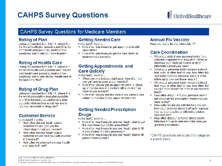 CAHPS Survey Questions Doc#: PCA-2 -011599 -07312018_08062018 © 2018 United Health. Care Services, Inc.
