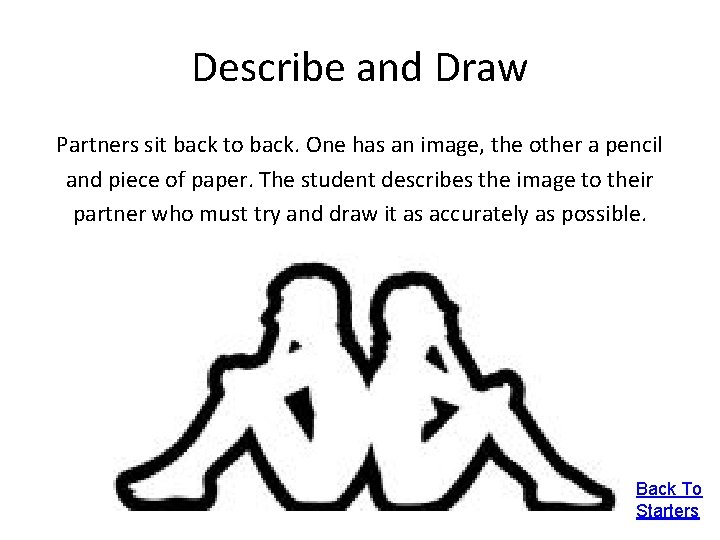 Describe and Draw Partners sit back to back. One has an image, the other