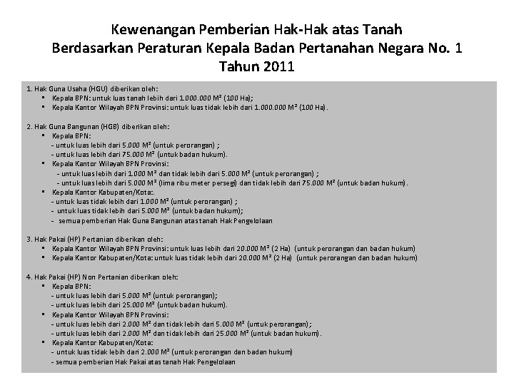 Kewenangan Pemberian Hak-Hak atas Tanah Berdasarkan Peraturan Kepala Badan Pertanahan Negara No. 1 Tahun