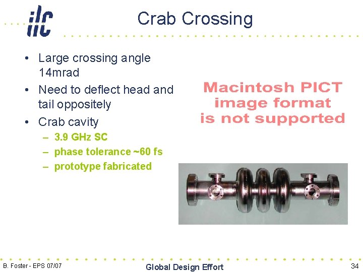 Crab Crossing • Large crossing angle 14 mrad • Need to deflect head and