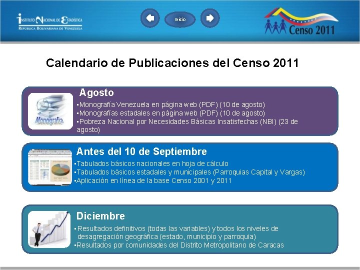 Inicio Calendario de Publicaciones del Censo 2011 Agosto • Monografía Venezuela en página web
