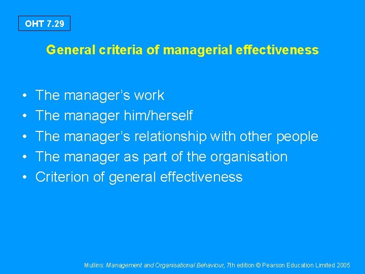 OHT 7. 29 General criteria of managerial effectiveness • • • The manager’s work