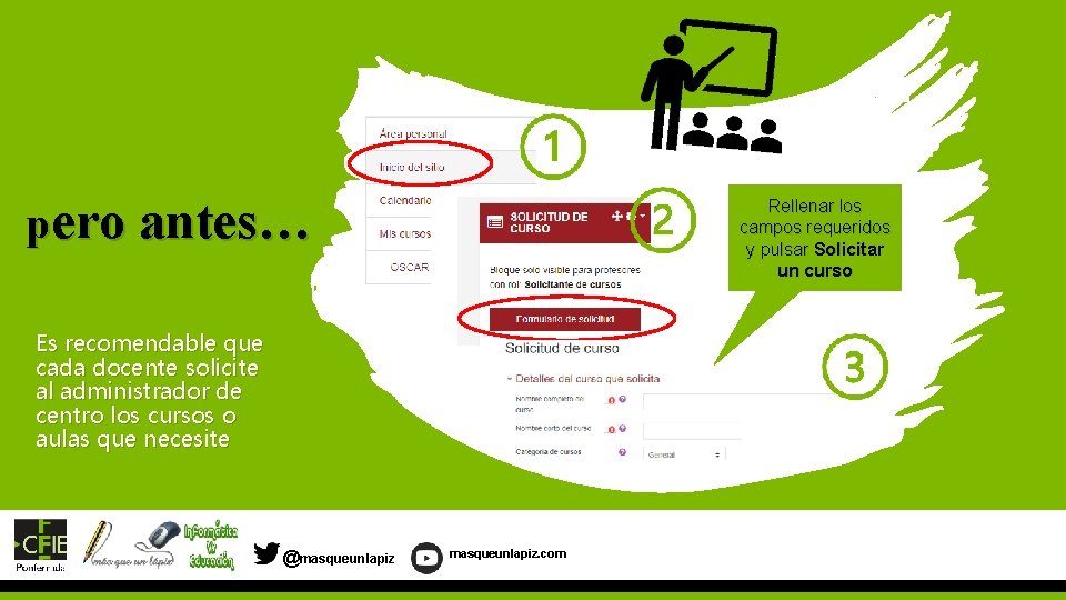 pero antes… Rellenar los campos requeridos y pulsar Solicitar un curso Es recomendable que