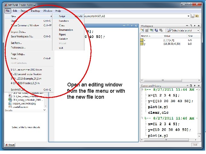 Open an editing window from the file menu or with the new file icon Open an editing window from the file menu or with the new file icon