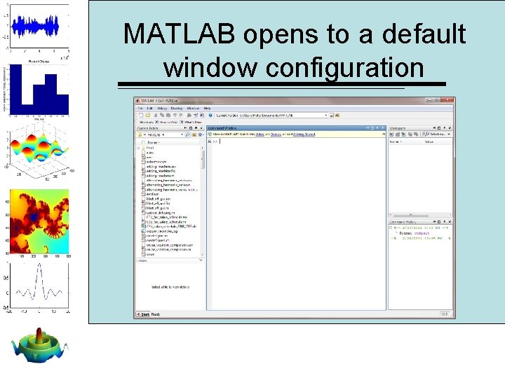 MATLAB opens to a default window configuration MATLAB opens to a default window configuration