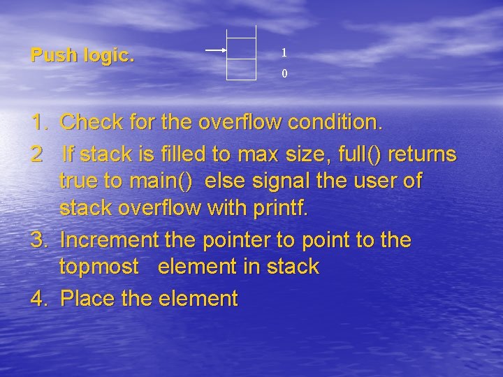 Push logic. 1 0 1. Check for the overflow condition. 2 If stack is Push logic. 1 0 1. Check for the overflow condition. 2 If stack is