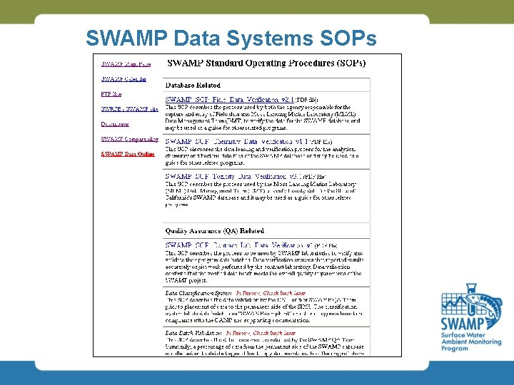 SWAMP Data Systems SOPs 