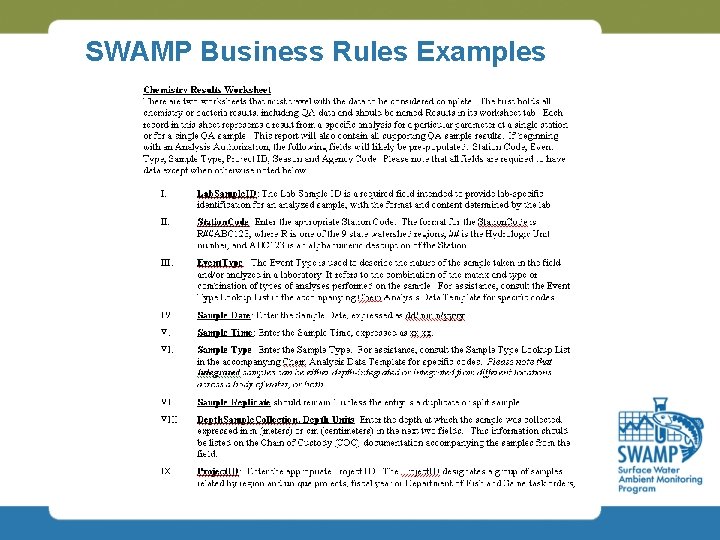 SWAMP Business Rules Examples 