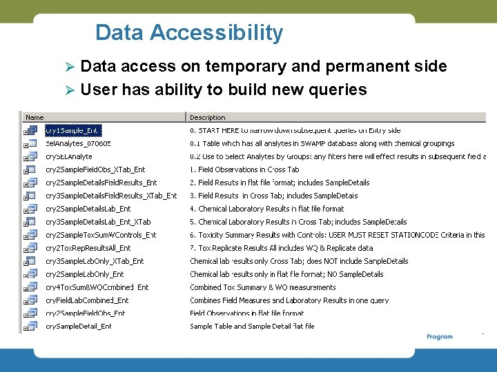 Data Accessibility Data access on temporary and permanent side Ø User has ability to