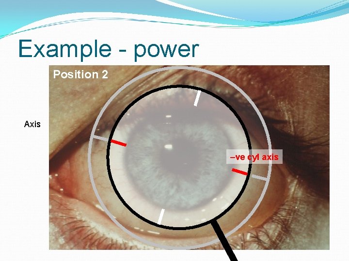 Example - power Position 2 Axis –ve cyl axis 