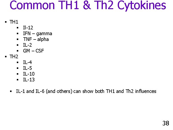 Common TH 1 & Th 2 Cytokines § TH 1 § § § TH