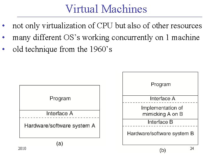 Virtual Machines • not only virtualization of CPU but also of other resources •