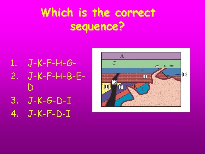 Which is the correct sequence? 1. J-K-F-H-G 2. J-K-F-H-B-ED 3. J-K-G-D-I 4. J-K-F-D-I 